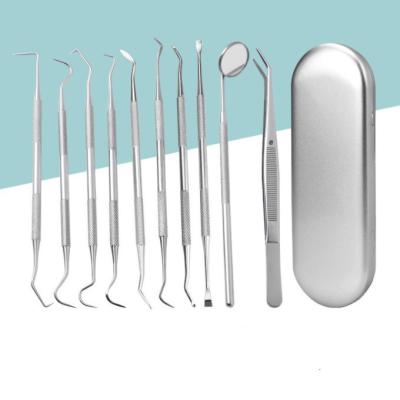 China SJ Dental Instruments Stainless Steel Teeth Cleaner Kit Dentist Scaler Hygiene Set 10pcs Oral Care Dental Hygiene Instruments for sale