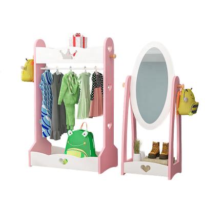 China Handcrafted Landing Room Children's Mirror Bedroom Cartoon Kindergarten Coat Hanger Solid Wood Dressing Rack for sale