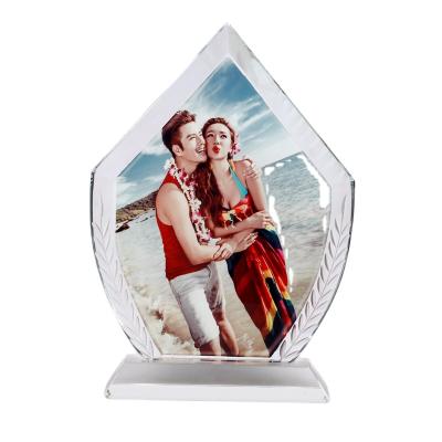 China Europe Sublimation Custom White Coated Photo Crystal Glass Block Plaque For Wedding Gifts for sale