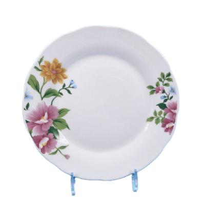 China Viable Elegant Porcelain Flower Decal Restaurant Round Ceramic Dinner Dish Round Edge Cut Dish for sale