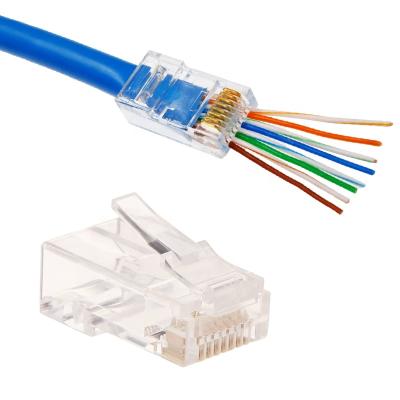 중국 Network Connection RJ45 CAT6 Connector Pass Through Ethernet RJ45 Plug In 8P8C Modular Plug 판매용