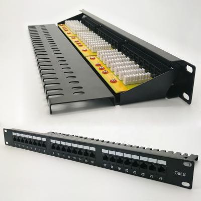 China Wholesale Teleommunication cat6 Shielded Patch Panel 24-Port 1U 90 Degree Top-Entry Punch-Down Patch Panel for sale