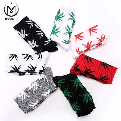 China Fashion Cotton Crew Socks Hemp Anti-Slip Weed Maple Leaves Hip Hop Color Matching Custom Socks for sale