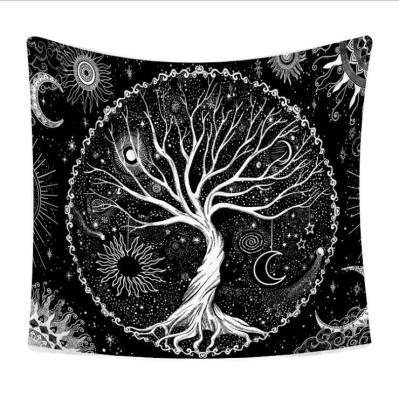 China Beautiful Decoraion Bonfull in Stock Wholesale Tree of Life Sun and Moon Printing Black Tapestry Home Decor Wall Hanging for sale