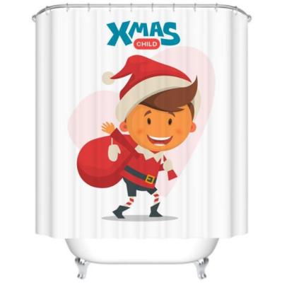 China Santa Printing Shower Curtain Fast Kids Bathroom Cute Viable Decoration Christmas Dry Shower Curtain Set for sale