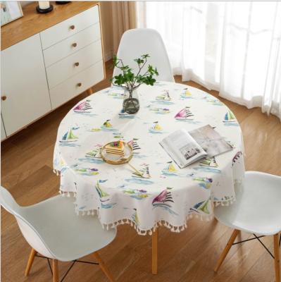 China Bonfull waterproof nordic style ins hot sale round table cover navigation printed oxford tablecloth tassel edge water proof tablecloth for sale