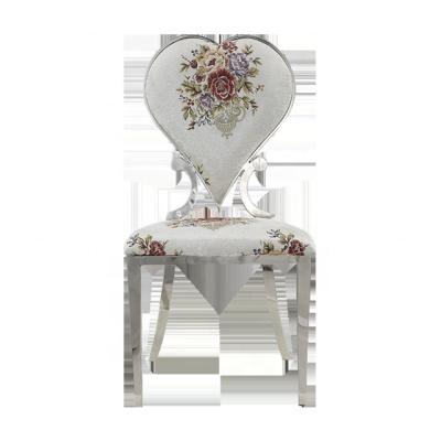 China Modern Custom Made Stainless Steel Silver Gold Metal Heart Back Design Hotel Wedding Stackable Event Dining Chairs for sale