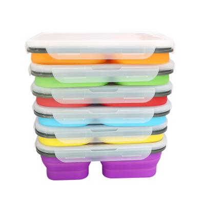 China Bento Lunch Box Folding Silicone Food Container 3 Compartments BPA Free Viable Leakproof Food Grade Silicone for sale