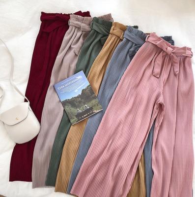 China 2020 Factory High Waist Comfortable Anti-wrinkle Pants Fashion Loose Women Wide Leg Pants With Bow for sale