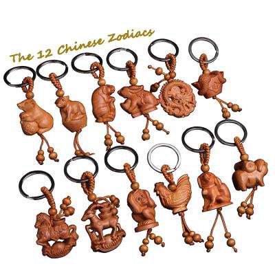 China 12 Hot Selling Chinese Natural Wooden Key Chains r Tiger Tiger Key Chains Dragon Snake Sheep Monkey Animal Key Chain 12 Zodiac Zodiac Zodiac Astrology Key Chains 12 for sale