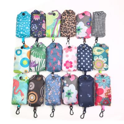 China Custom Chained Polyester Logo Printed Europe Flower Key Folding Fashion Reusable Shopping Bag Washable Wholesale Reusable Handle Reusable Shopping Bag With Pocket for sale