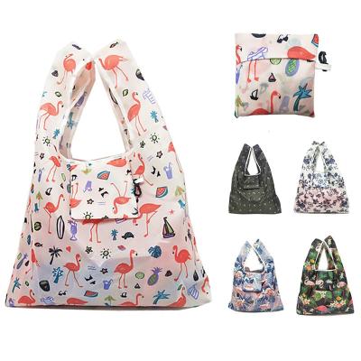 China Promotional Logo Printed Europe Flower Folding Walker Reusing Tote Bag With Key Chain Wholesale Hot Sale Reusable Reusable for sale