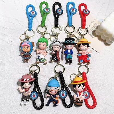 China Fashional Souvenir Gifts Wholesale Cartoon Anime PVC 3D One Piece Dangle Luffy Key Chain For Decoration for sale