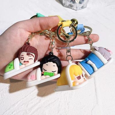 China Japanese Glue Soft Glue PVC Fashional Souvenir Gifts 4 Style Anime Demon Slayer Key Chain Sleep In Slippers Nezuko Zenitsu Key Chain For Bag Key Pendant for sale