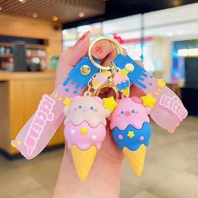 China Fashional Souvenir Gifts 3D Ice Cream Bear Design Key Chain With Wristband Key Ring for sale