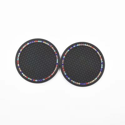 China Wholesale Custom Interior Accessories Silicone Insert Silicone Bling Rhinestone Anti Slip Rhinestone Car Coaster Stocked for sale