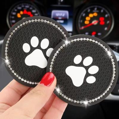 China Silicone Rubber Blingbling Crystal Rhinestone Diamond Car Water Cup Holder Non-slip Stocked Coasters for sale