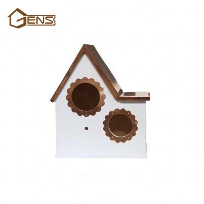 China Viable Price Custom Made Cheap Pine Wood Copper Bird House With Two Holes for sale