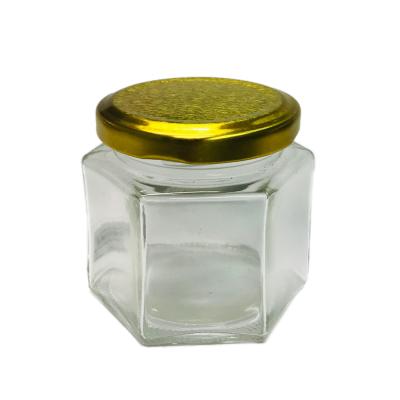 China Small Hexagonal Glass Jar 117ml Glass Jar for Jellies Jams Honey Sauce Pickled Cucumber Pepper Mayonnise Powder for sale