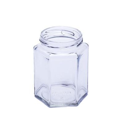 China Large Hexagonal Glass Jar 288ml Glass Jar for Jams Jellies Honey Sauce Pickled Cucumber Pepper Powder Mayonnise for sale