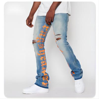 China OEM 2022 raincoat plus cotton plain pile men's denim lower waist wholesale private label custom distressed mens piled jeans ripped panties for sale