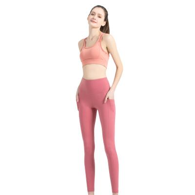 China Logo Sporting Tight Ladies Custom Made Breathable Yoga Pants Empty Fitness Yoga Gaiters With Pockets for sale