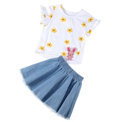 China Girl's Breathable Fashion Customize Skirt Cowgirl T-shirt Fir Rabbit Flower Print Style Shorts Cute Cool And Comfortable Bottoming Suit for sale