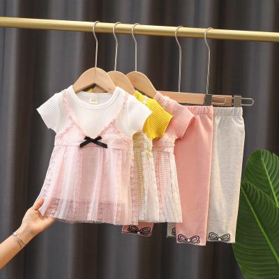 China 2021 Style Cute Fashion Girl Two Piece Set New Summer Baby Girls Shirts Infant Princess Costume Lace Tops And Long Leg Warmers for sale