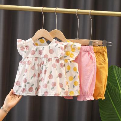 China Cute Girls Shirts Style Baby Girls Fashion Western Style Summer Clothes Cute New Fashionable Baby Clothes Net Red Suit Two-piece Set for sale