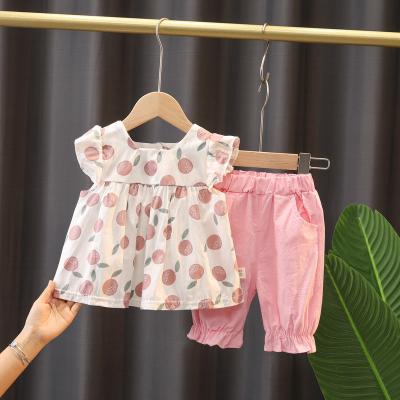 China 2021 Style Cute Kids Casual Baby Girls Shirts Dress Baby Fly Lemon Dress With Dot Summer Clothing Set for sale