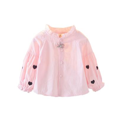 China 2021 New Anti-wrinkle Fashion Girls Shirts Kids Love Puff Sleeve Ruffle Collar Blouse Dandelion Printed Top Kid Clothing for sale