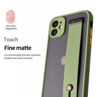 China Waterproof Custom Quiet Green Stitching Contrast Color PC Material Wristband Stand Cell Phone Case for sale