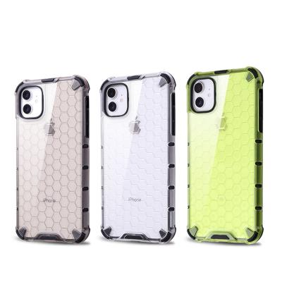 China Anti-drop Anti-drop Reinforce Honeycomb Texture Shockproof Corner Phone Case For iPhone 12 11Pro XR PC TPU Max Translucent Cover for sale