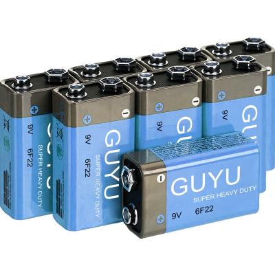 China Toys Heavy Duty Rectangular  Led Dual Carbon Zinc 300mins 6f22 9v battery for sale