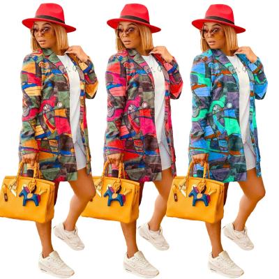 China 2021 autumn new arrival European and American women's fashion graffiti printing casual coat breathable for sale