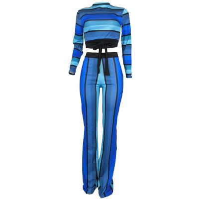 China Yy5095 Women's Long Sleeve Pants QUICK DRY Set Stripe Print Autumn Two Piece Set for sale