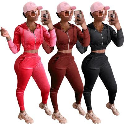 China Custom Anti-pilling Joggers Set Women Fitness Full Zip Up Hoodie Winter Hoodies Women Two Piece Set for sale