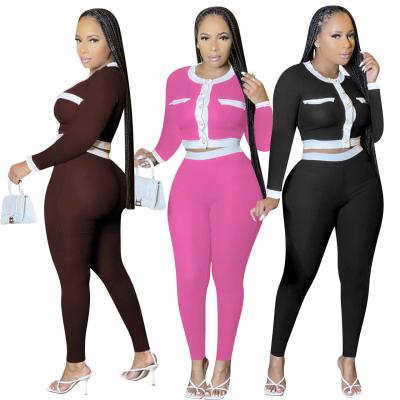 China Fashion QUICK DRY Lounge Wear Women's Two Piece Clothing Sets Splicing Color Contrast Autumn 2 Piece Set Women for sale