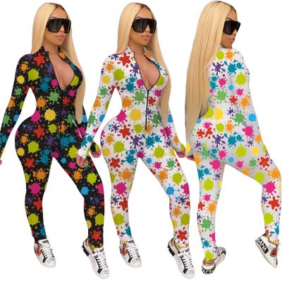 China Yy5209 Breathable Graffiti Printed Womens Sports Long Sleeve Jumpsuit for sale