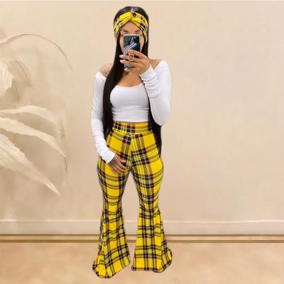 China Yy5161 QUICK DRY Women's Classic Casual Women's Flared Pants Plaid Printed Trousers for sale