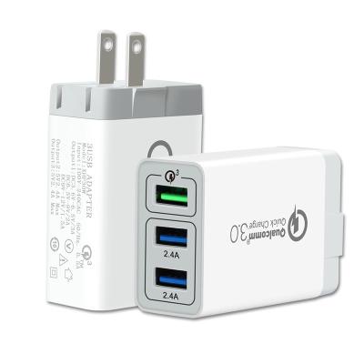 China Mobile Phone QC 3.0 3 USB Ports Mobile Phone Wall Charger Travel Adapter 3A UK EU Plug Fast for sale