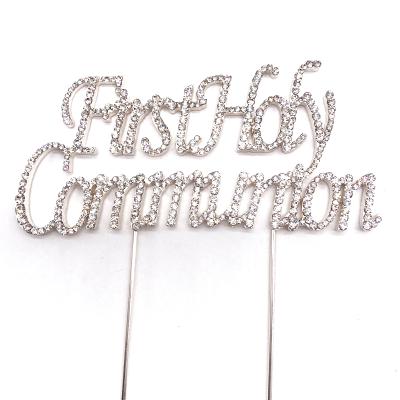 China Stunning Metal Rhinestone Cake Topper Holy Communion Cake Topper and First Rhinestone New Product for Party for sale