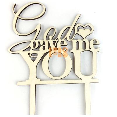 China Wedding Newcomer Chinese Supplier Art Laser Cut God Gave Me You Wooden Cake Topper For Wedding for sale