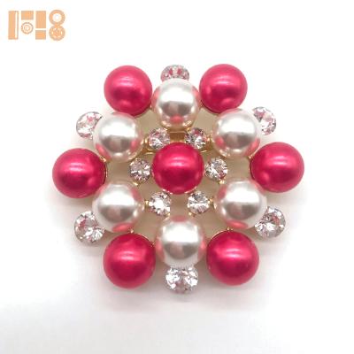 China For Clothing Flower High Quality Pearl Rhinestone Brooch Flat Back Pin For Wedding Card Wholesale for sale