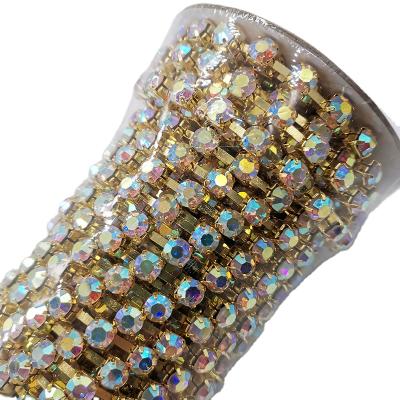 China Sigle Plastic Rhinestone Trimming Clear Crystal Rhinestone Trim Close Chain Cup Bandage Chain SS16 for sale