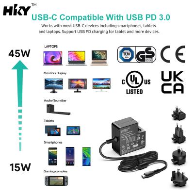 China LAPTOP HKY 45W USB C Wall Type-C Charger AC Adapter For Laptops, For Macbook, Power Supply 3.0 For USA Charging Cabinet Free Sample For Estimates for sale