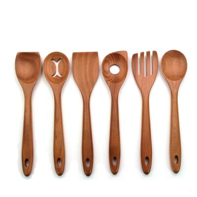 China Sustainable Wholesale Customized Natural Wooden Kitchen Utensil Set Eco-friendly Non Stick Utensil Logo for sale