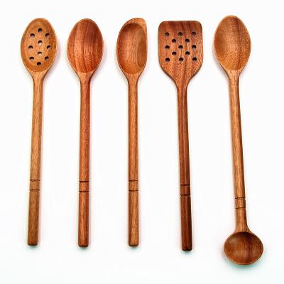 China Sustainable Wholesale Custom 5 PCS Non-Stick Heat Resistant Acacia Wood Kitchen Utensil Set for sale