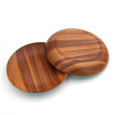 China Sustainable Acacia Round Wood Serving Platters, Natural Dining Tableware Tray For Sandwiches, Salad, Finger Foods, Cheese, Burgers, Appetizers for sale