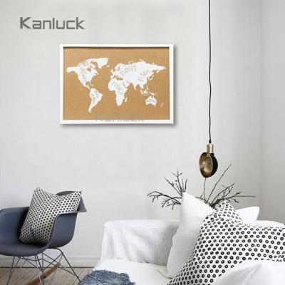 China Water + Fade Resistant Decorative World Map Printed Cork Board Bulletin in Wooden Frame for sale